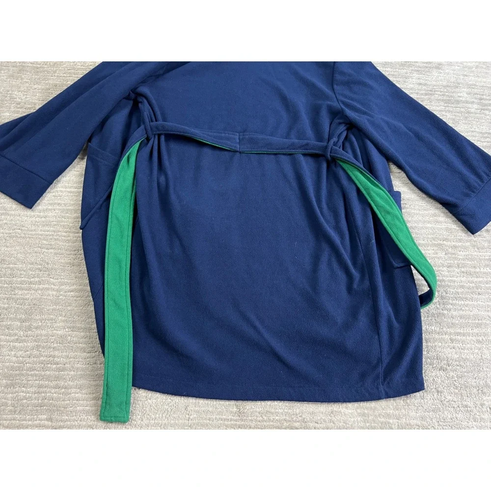 Cherokee Robe Kids Medium 8-10 Navy Blue Green Fleece Sleepwear Shawl Collar Tie